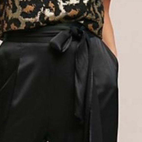 Anthropologie Ettitwa Black Satin High Waist Pants - Picture 2 of 7